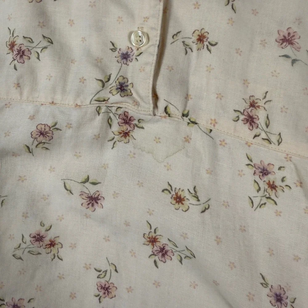 Vintage 90s Eddie Bauer Women XXL Linen Floral Maxi Dress Cream Short Sleeve - Picture 6 of 9